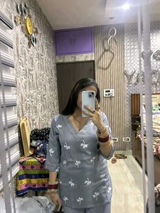 Grey Floral Printed Kurti Set