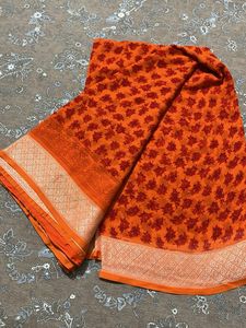 daily wear orange and red shade saree with blouse