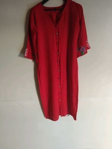 Red Embroidered Kurta