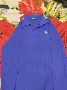 Benetton Blue Long Sleeve Polo Shirt