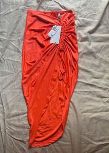 Orange Ruched Bodycon Skirt
