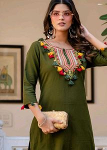 Olive Green Embroidered Kurta Set