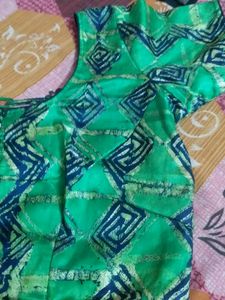 Beautiful Green Blue Combination Blouse &amp; Maroon