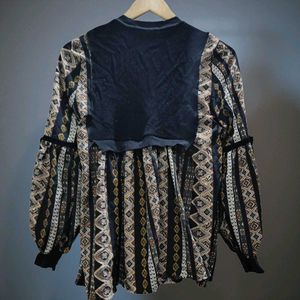 Patterned Button-Front Blouse