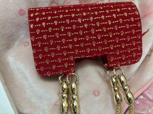 Elegant Red &amp; Gold Embellished Bag