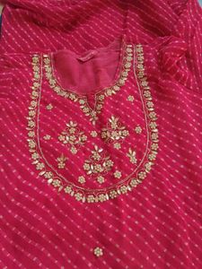Pink Embellished Kurti Set With Pants