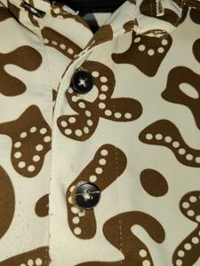 Abstract Brown &amp; White Print Polo Shirt