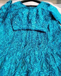 TURQUOIS BLUE HEAVY EMBROIDERED LEHENGA CHOLI SET