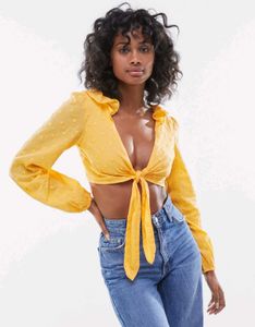 Orange Tie-Front Crop Top