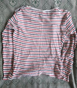 White Tshirt With Blue Red Strips