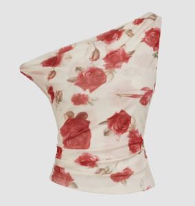 Floral Mesh One-Shoulder Top