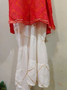Red Traditional Straight Kurti With White Plazo