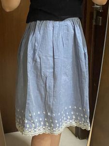Blue Embroidered Hem Skirt