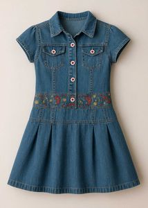 Denim Dress with Floral Embroidery