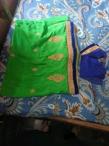 Green & Blue Embroidered Saree Set