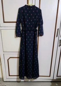 All Round Navy Ethnic Middi Dress Wd Belt