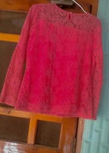 Thrifted Full Sleeve Pink  Embroidery Top