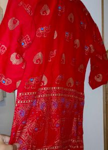 Red Elephant Print Kurti Top