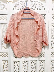 Knit Open Front Soft Peach Pink Cardigan D
