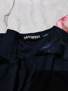 Navy Blue Sequin Sleeve Jumpsuit(Bust-30)