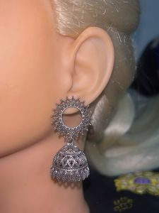 Oxidized Silver Jhumka Earrings
