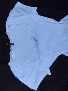 Light Blue Lace Trim Top.SIZE-30-36