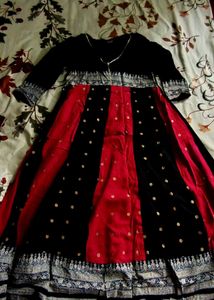Elegant Black & Red Anarkali Dress