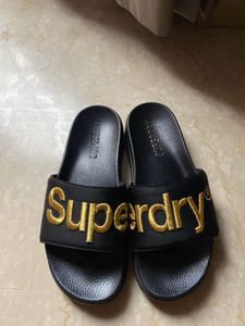 Superdry Embossed Typography Satin Flatform Slides