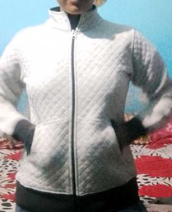 Gray Quilted Zip-Up Jacket