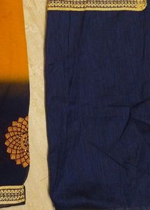 Saree Orange Blue With Blouse Material Neela