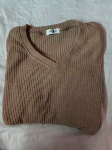 Khaki V Neck Full Sleeve Top