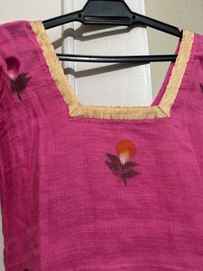 Rose Pink Kota Doriya Painted Suit