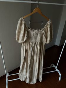 NEW LOOK Stripe Puff Sleeve Smock Midi Dress