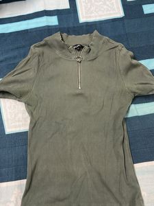 Olive Ribbed Half Zip Top