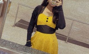 Yellow Corset Waist Sweet Heart Neck Dress