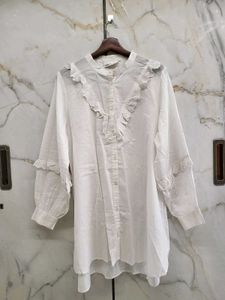 White Ruffle Button Down Tunic
