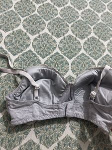 Gray Lace Trim Padded Bra, Bust- 36 B
