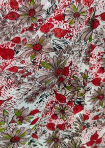 Floral Design Red &amp; Off-White Saree