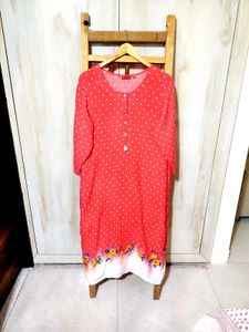 Coral Colour Printed Kurti Size-42