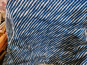 Blue &amp; White Leheriya Print 5 Mts Organza Fabric