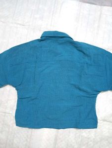 Blue Corduroy Crop Top