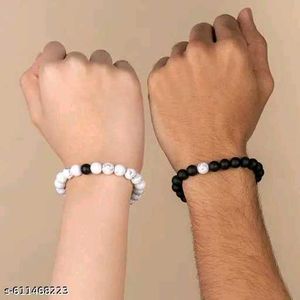 Couple Bracelet Set | Black &amp; White Beaded Kada