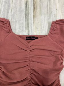 Peach Ruched Puff Sleeve Top