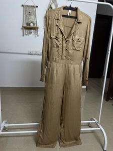 Tan Khaki High Waist  Linen jumpsuit
