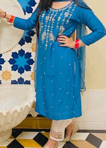 Elegant Teal Embroidered Suit
