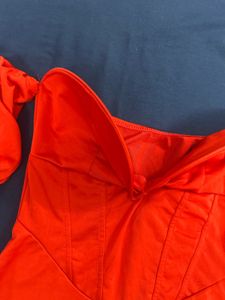 Bardot Red Dress With Sleeves