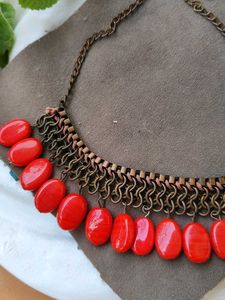 Boho Red Bead Necklace