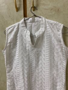 White Embroidered Kurti Sleeveless
