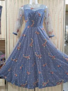 Elegant Embroidered Grey Gown