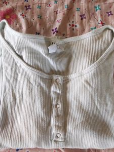 White Full Sleeve H&amp;M Ribbed Top